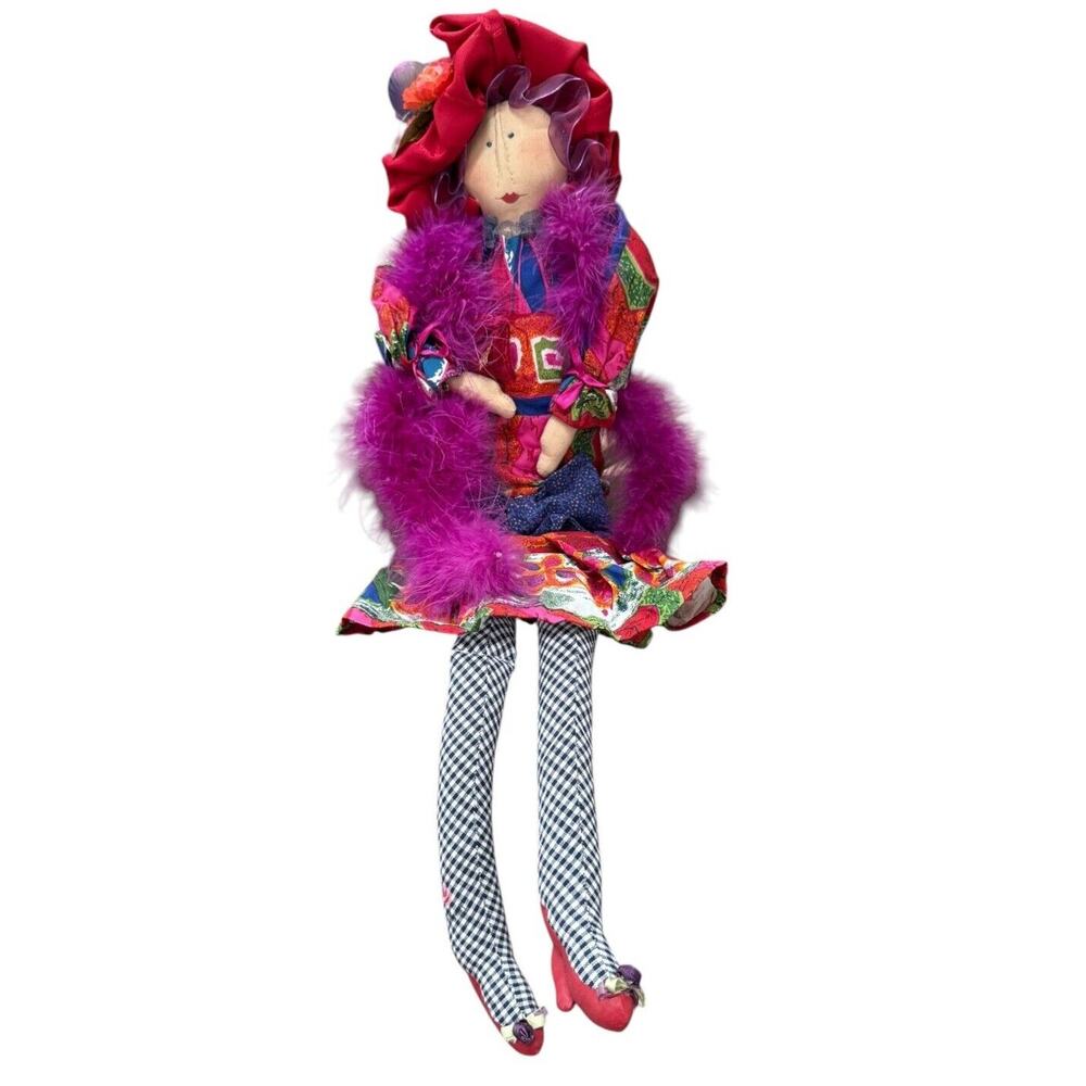 VTG CARMEN MANAGO RARE Mavis Doll Red Hat Lady 24" Shelf sitter 2001 Purple Boa